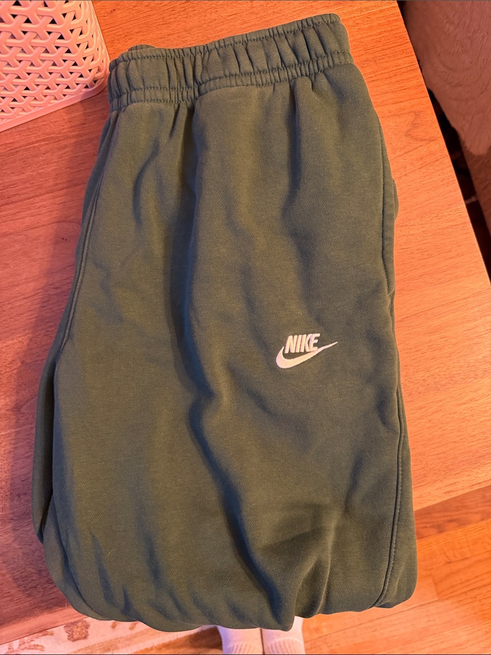Nike Olive Green Mens Sweatpants with White Logo